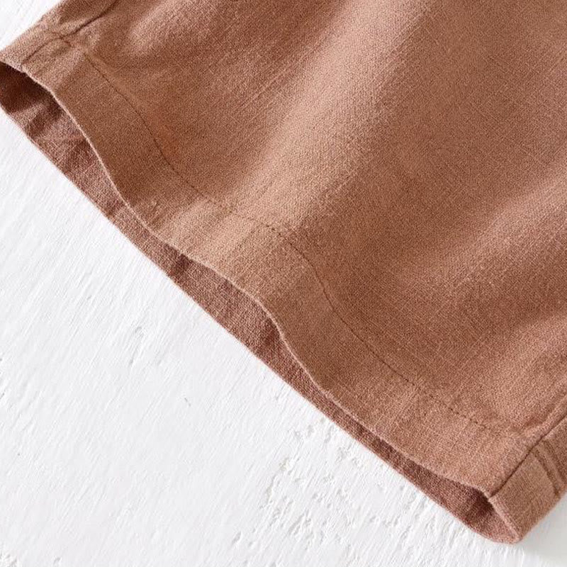 Buddha Stones Summer Solid Color Drawstring Elastic Waist Men's Cotton Linen Shorts With Pockets - image 37