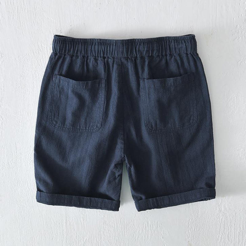 Buddha Stones Summer Solid Color Drawstring Elastic Waist Men's Ramie Linen Cotton Shorts With Pockets - image 27