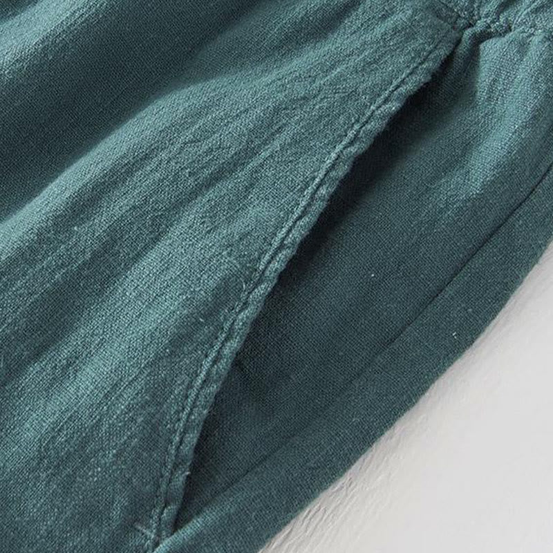 Buddha Stones Summer Solid Color Drawstring Elastic Waist Men's Cotton Linen Shorts With Pockets - image 24