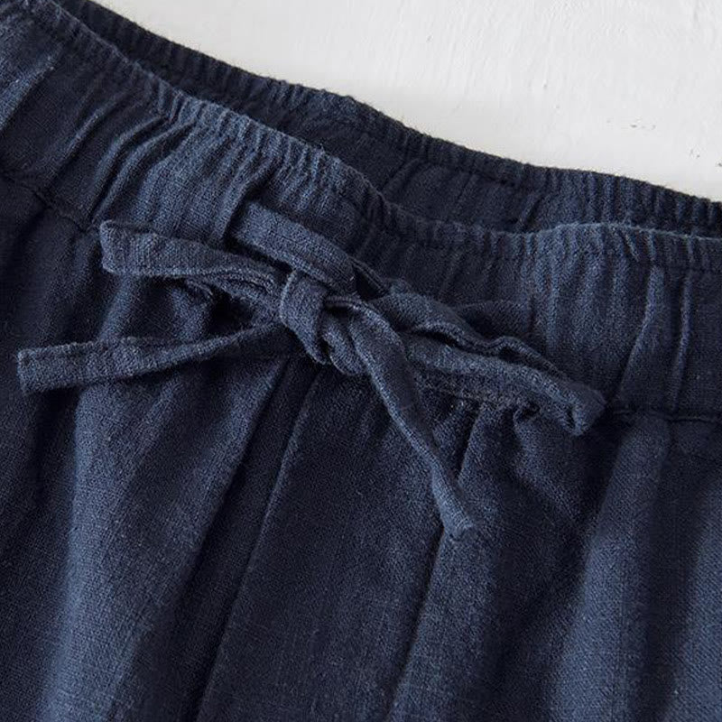Buddha Stones Summer Solid Color Drawstring Elastic Waist Men's Ramie Linen Cotton Shorts With Pockets - image 28