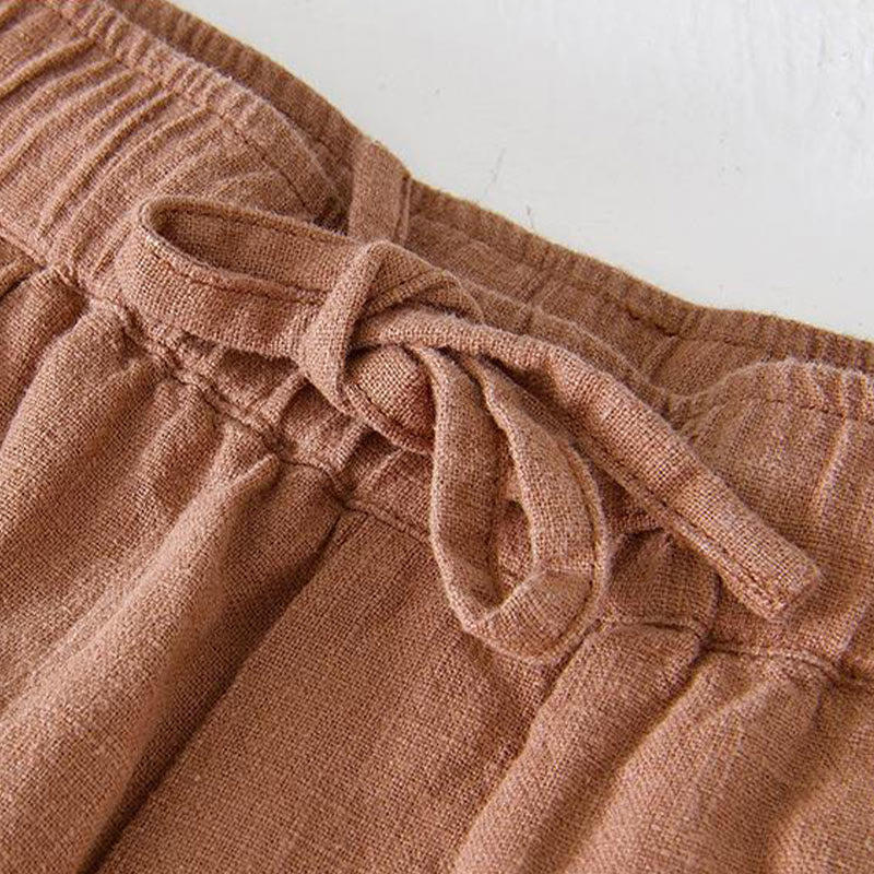 Buddha Stones Summer Solid Color Drawstring Elastic Waist Men's Cotton Linen Shorts With Pockets - image 35