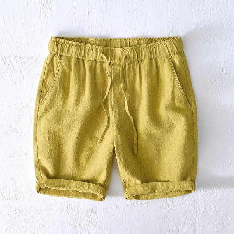 Buddha Stones Summer Solid Color Drawstring Elastic Waist Men's Cotton Linen Shorts With Pockets - YellowGreen - US/UK/AU44，EU54 (4XL) - image 10
