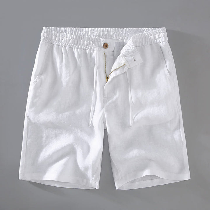 Buddha Stones Summer Solid Color Drawstring Button Design Men's Linen Shorts With Pockets - White - US/UK/AU42，EU52 (3XL) - image 2