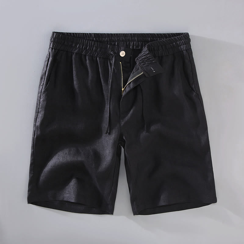 Buddha Stones Summer Solid Color Drawstring Button Design Men's Linen Shorts With Pockets - Black - US/UK/AU42，EU52 (3XL) - image 11