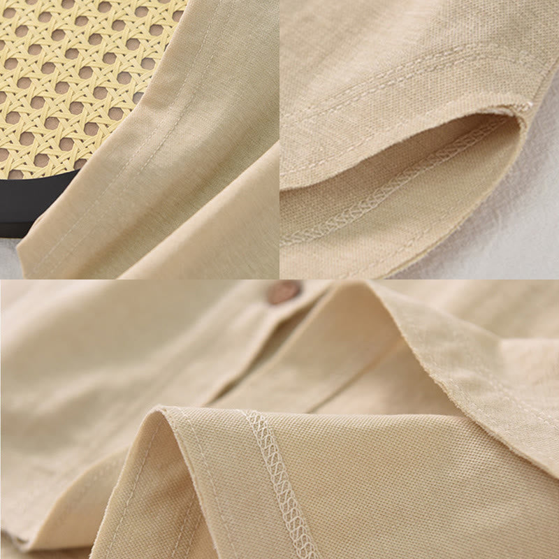 Buddha Stones Vintage Buttons Design Stand Collar Cotton Short Sleeve Women's Shirt - image 19