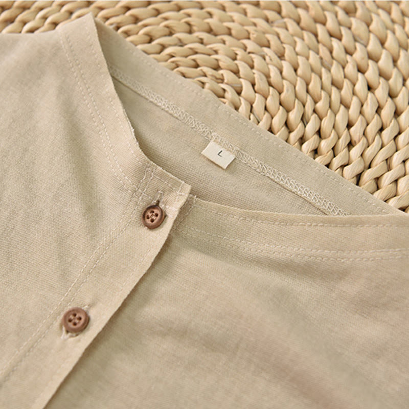 Buddha Stones Vintage Buttons Design Stand Collar Cotton Short Sleeve Women's Shirt - image 17