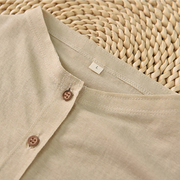 Buddha Stones Vintage Buttons Design Stand Collar Cotton Short Sleeve Women's Shirt - image 17