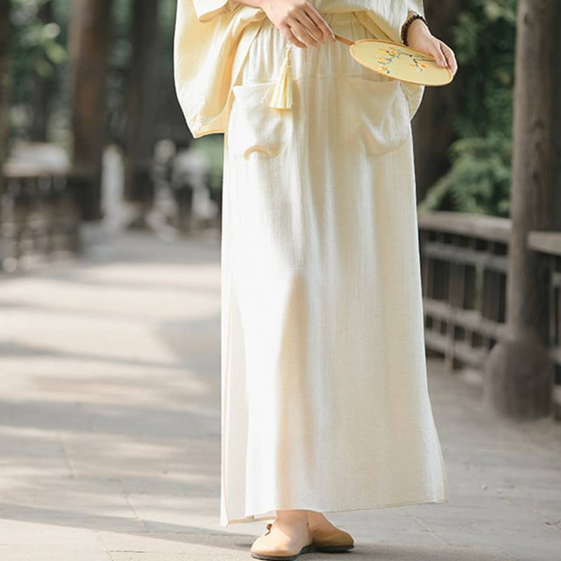 Buddha Stones Solid Color Hem Slit Design Women's Skirt Pants With Pockets - image 2