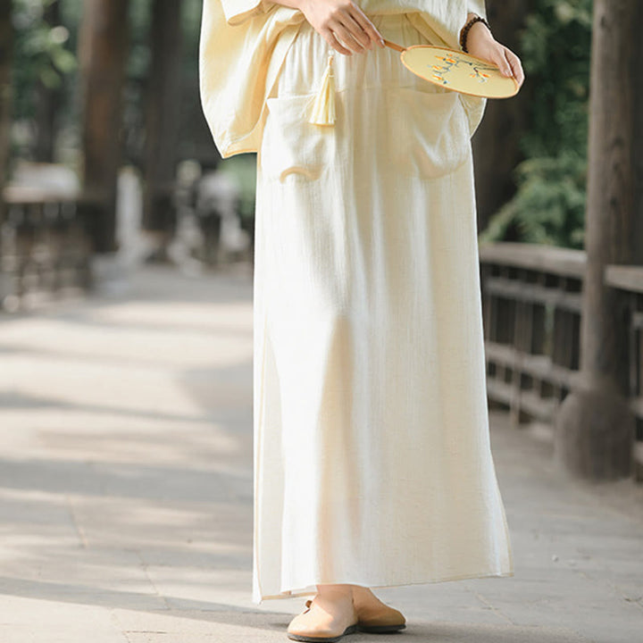 Buddha Stones Solid Color Hem Slit Design Women's Skirt Pants With Pockets - image 2