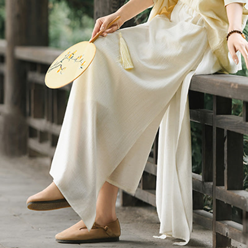 Buddha Stones Solid Color Hem Slit Design Women's Skirt Pants With Pockets - image 9
