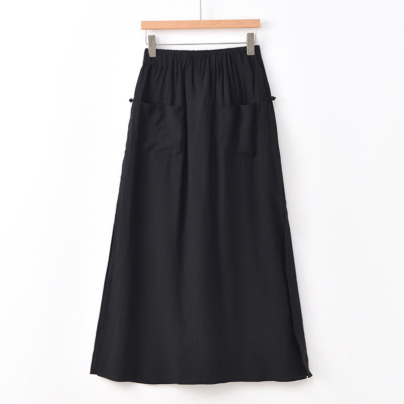Buddha Stones Solid Color Hem Slit Design Women's Skirt Pants With Pockets - Black - US8-10，UK/AU12-14，EU40-42 (2XL) - image 22