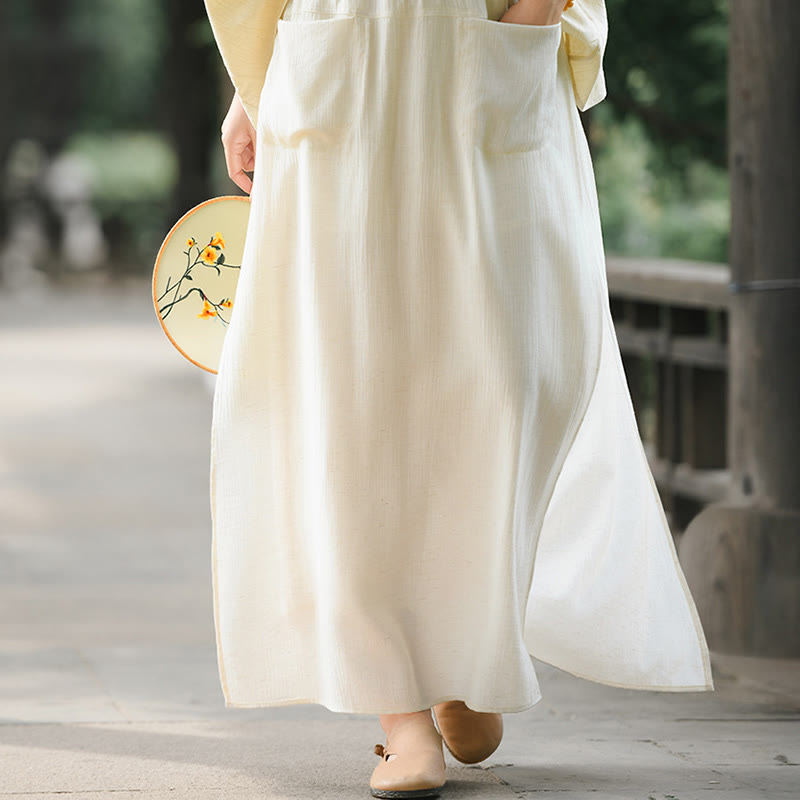 Buddha Stones Solid Color Hem Slit Design Women's Skirt Pants With Pockets - LightGoldenrodYellow - US8-10，UK/AU12-14，EU40-42 (2XL) - image 1
