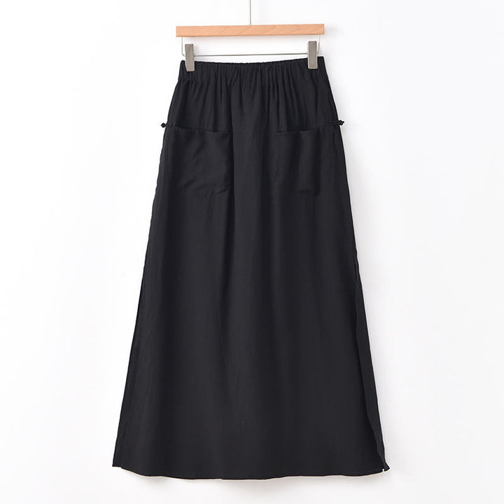Buddha Stones Solid Color Hem Slit Design Women's Skirt Pants With Pockets - Black - US8-10，UK/AU12-14，EU40-42 (2XL) - image 23