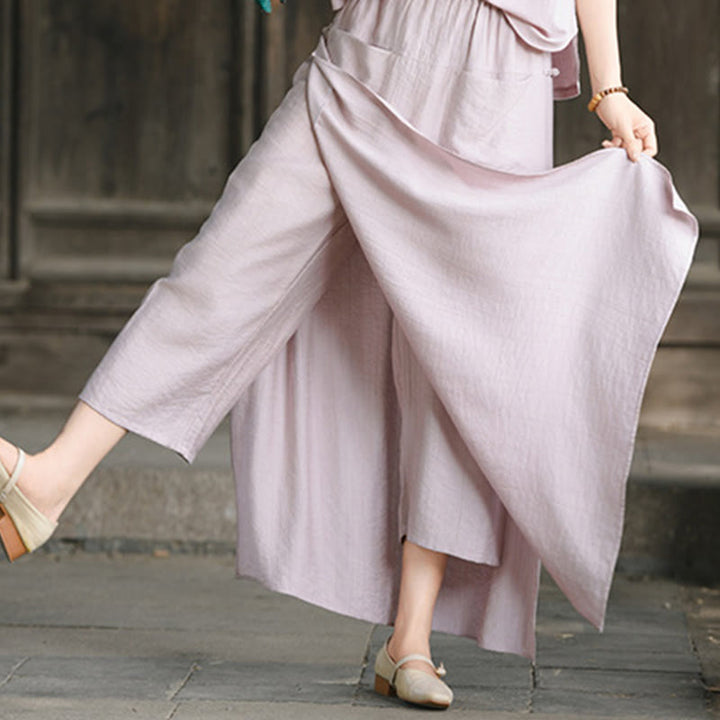 Buddha Stones Solid Color Hem Slit Design Women's Skirt Pants With Pockets - image 14