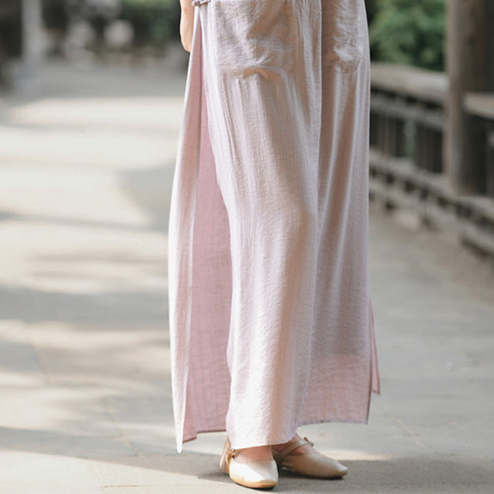 Buddha Stones Solid Color Hem Slit Design Women's Skirt Pants With Pockets - image 20