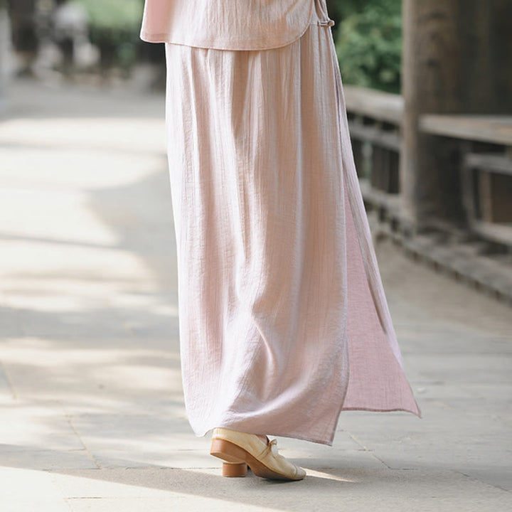Buddha Stones Solid Color Hem Slit Design Women's Skirt Pants With Pockets - image 17