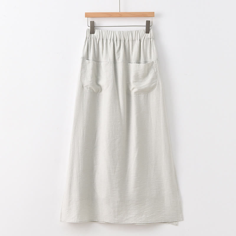 Buddha Stones Solid Color Hem Slit Design Women's Skirt Pants With Pockets - Linen - US8-10，UK/AU12-14，EU40-42 (2XL) - image 22