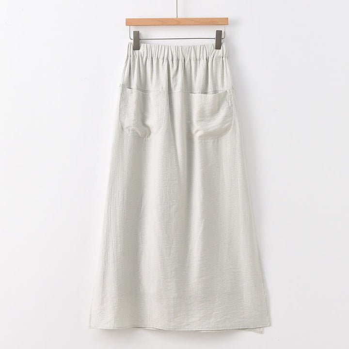 Buddha Stones Solid Color Hem Slit Design Women's Skirt Pants With Pockets - Linen - US8-10，UK/AU12-14，EU40-42 (2XL) - image 22