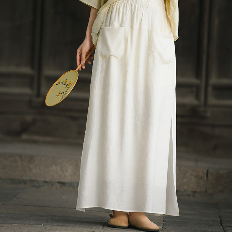 Buddha Stones Solid Color Hem Slit Design Women's Skirt Pants With Pockets - image 7