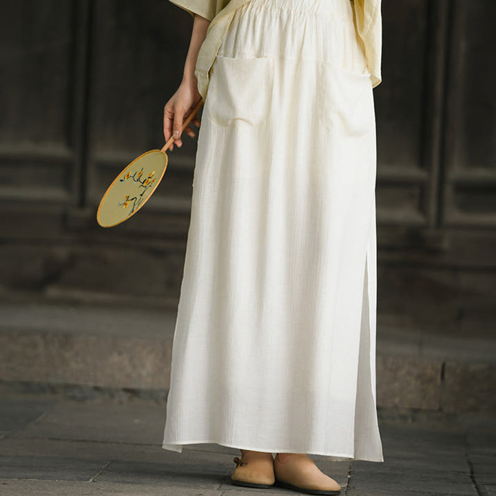 Buddha Stones Solid Color Hem Slit Design Women's Skirt Pants With Pockets - image 7