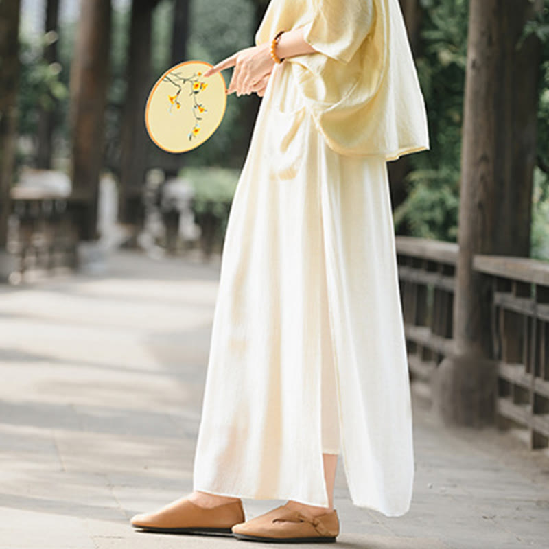 Buddha Stones Solid Color Hem Slit Design Women's Skirt Pants With Pockets - image 4