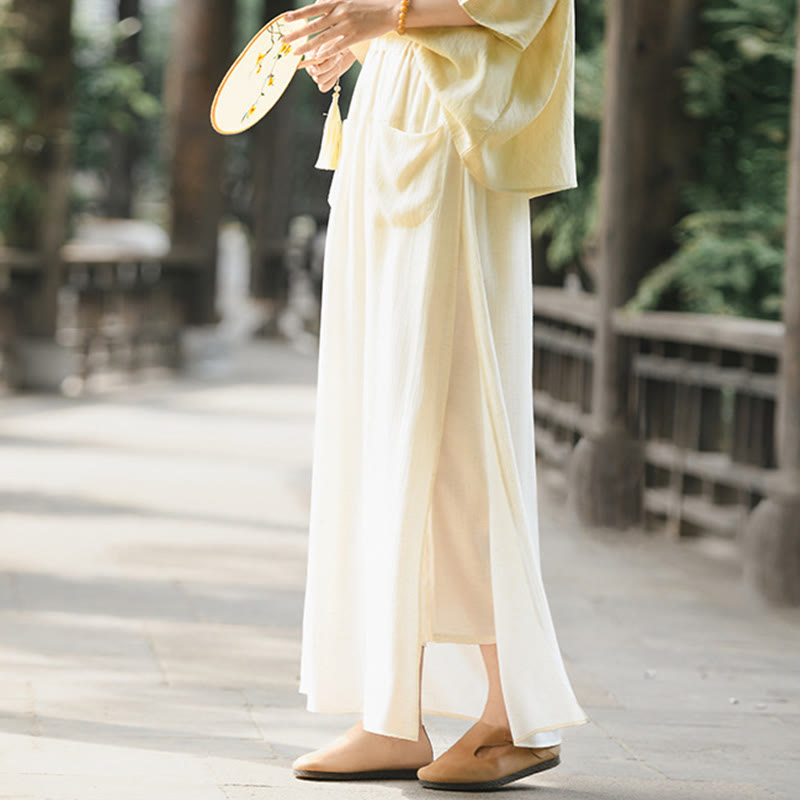 Buddha Stones Solid Color Hem Slit Design Women's Skirt Pants With Pockets - image 3