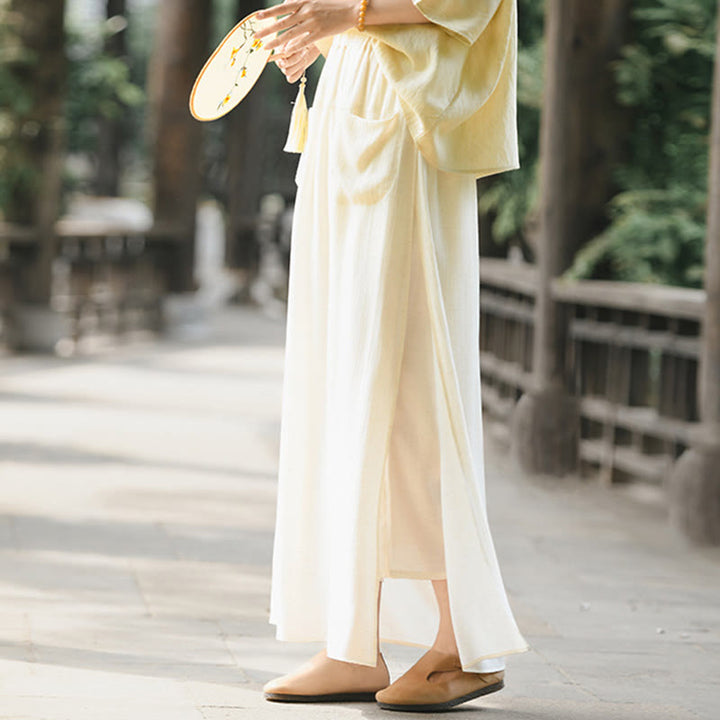 Buddha Stones Solid Color Hem Slit Design Women's Skirt Pants With Pockets - image 3