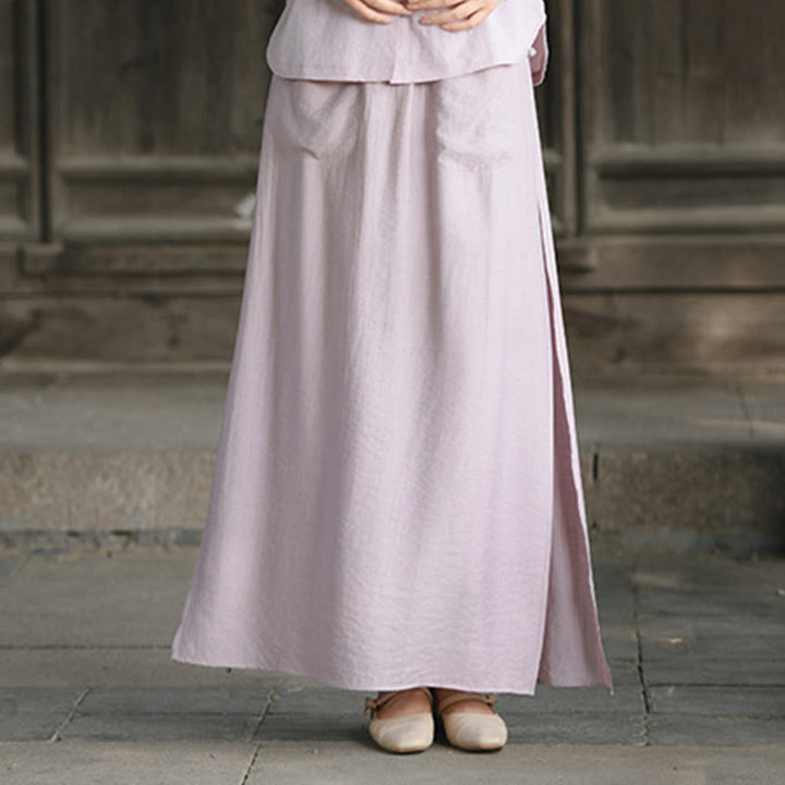 Buddha Stones Solid Color Hem Slit Design Women's Skirt Pants With Pockets - RosyBrown - US8-10，UK/AU12-14，EU40-42 (2XL) - image 13