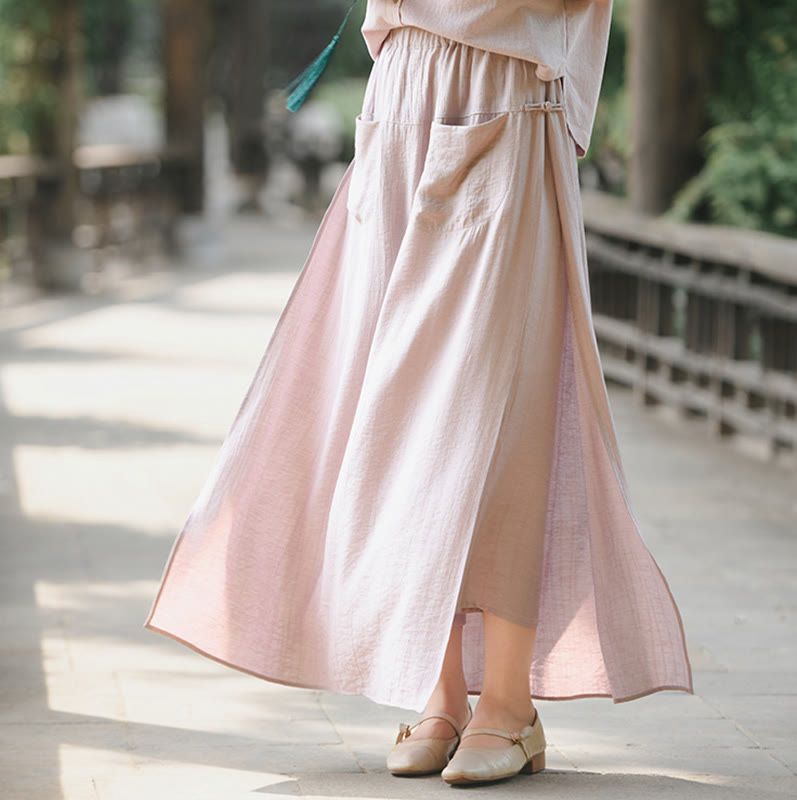 Buddha Stones Solid Color Hem Slit Design Women's Skirt Pants With Pockets - image 19
