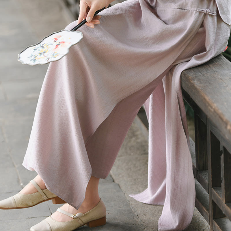 Buddha Stones Solid Color Hem Slit Design Women's Skirt Pants With Pockets - image 21
