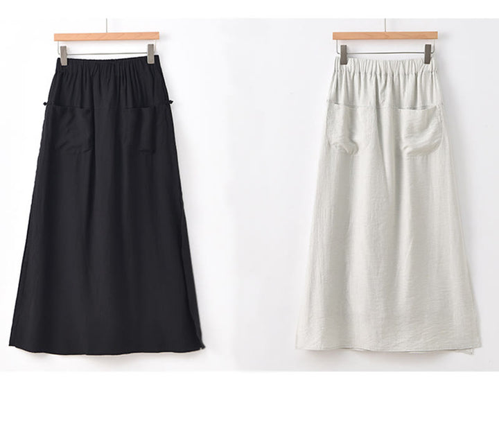 Buddha Stones Solid Color Hem Slit Design Women's Skirt Pants With Pockets - image 25