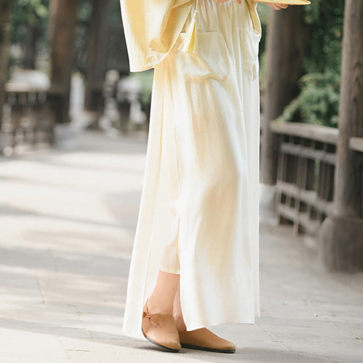 Buddha Stones Solid Color Hem Slit Design Women's Skirt Pants With Pockets - image 5
