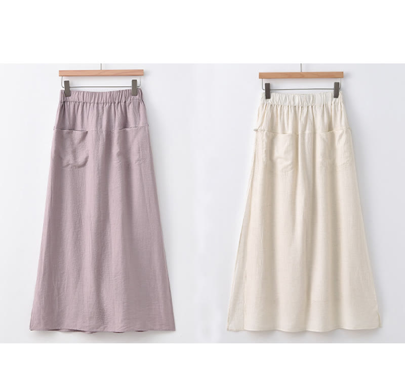 Buddha Stones Solid Color Hem Slit Design Women's Skirt Pants With Pockets - image 24
