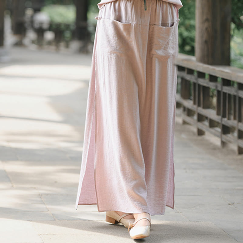 Buddha Stones Solid Color Hem Slit Design Women's Skirt Pants With Pockets - image 15