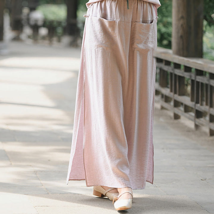 Buddha Stones Solid Color Hem Slit Design Women's Skirt Pants With Pockets - image 15
