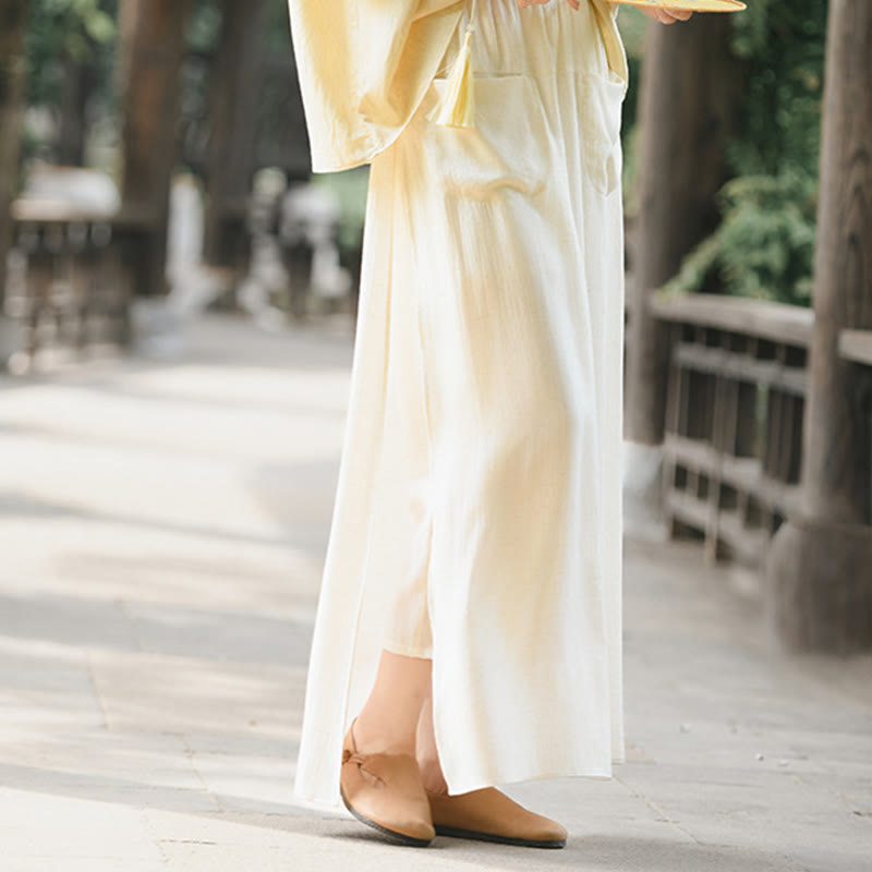 Buddha Stones Solid Color Hem Slit Design Women's Skirt Pants With Pockets - image 4