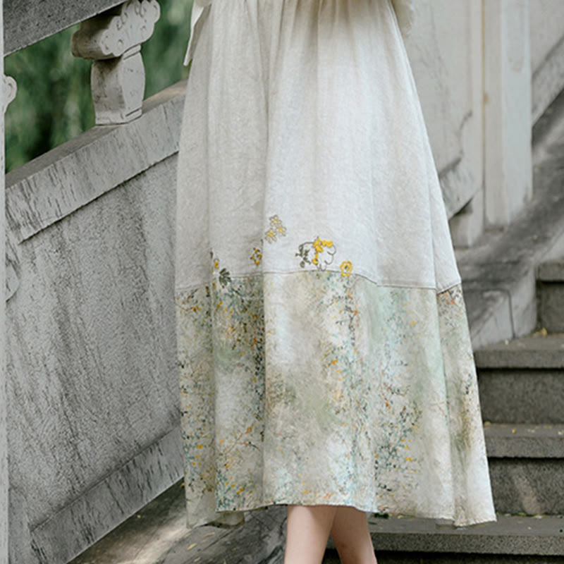 Buddha Stones Vintage Printing Women's Linen 7-8 Length Skirt With Pockets - Linen - US4-8/10，UK/AU8-12/14，EU36-40/42 (F) - image 1