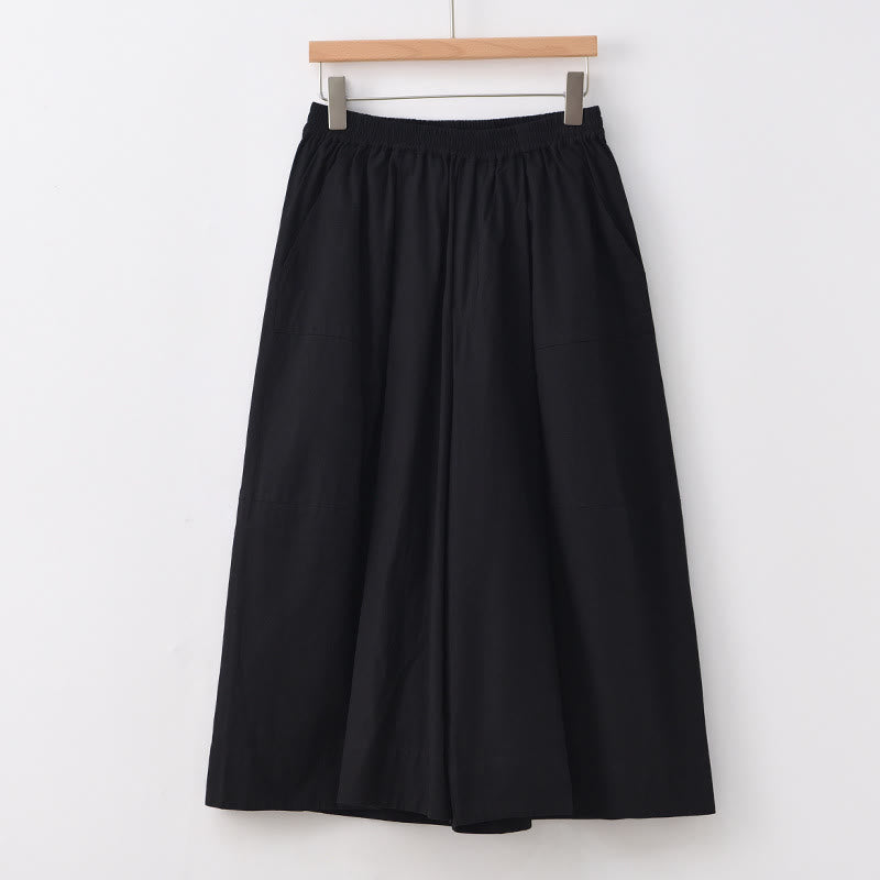 Buddha Stones Casual Plain Cotton High Waist Women's Wide Leg Capri Cropped Pants With Pockets - Black - US8-10，UK/AU12-14，EU40-42 (2XL) - image 21
