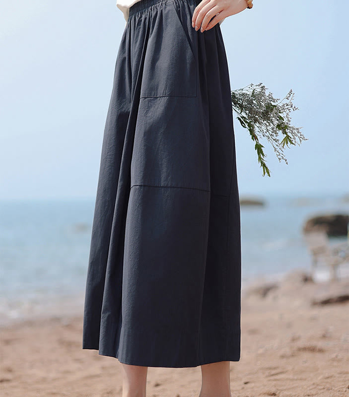 Buddha Stones Casual Plain Cotton High Waist Women's Wide Leg Capri Cropped Pants With Pockets - image 3