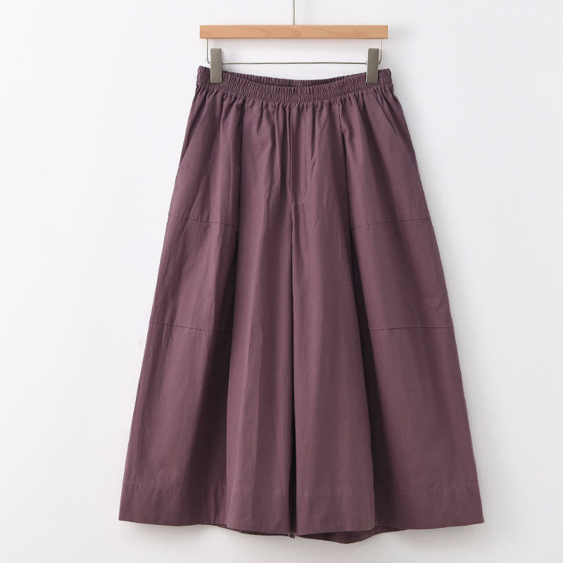 Buddha Stones Casual Plain Cotton High Waist Women's Wide Leg Capri Cropped Pants With Pockets - DarkMagenta - US8-10，UK/AU12-14，EU40-42 (2XL) - image 20