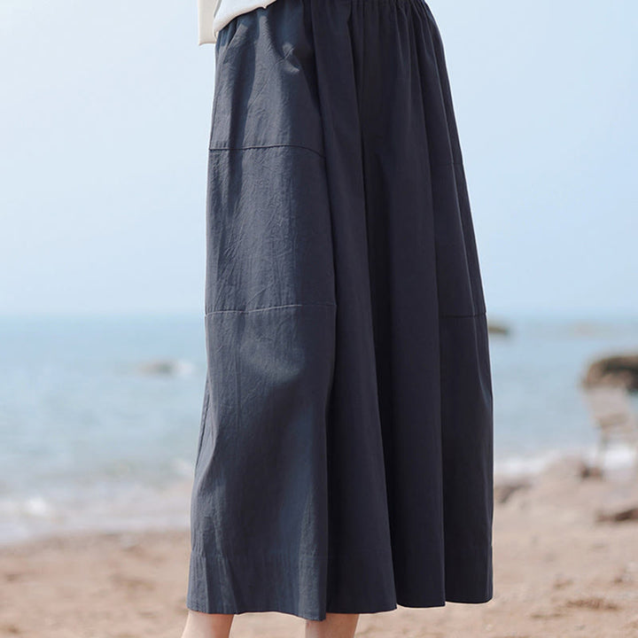Buddha Stones Casual Plain Cotton High Waist Women's Wide Leg Capri Cropped Pants With Pockets - image 6