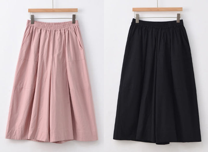 Buddha Stones Casual Plain Cotton High Waist Women's Wide Leg Capri Cropped Pants With Pockets - image 23
