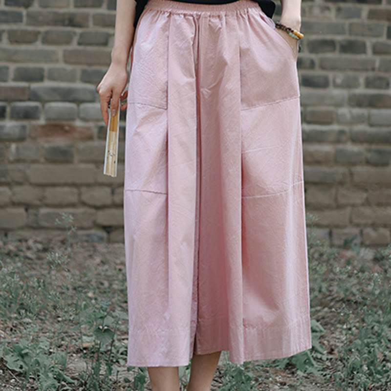Buddha Stones Casual Plain Cotton High Waist Women's Wide Leg Capri Cropped Pants With Pockets - image 14