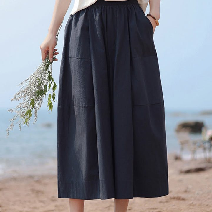 Buddha Stones Casual Plain Cotton High Waist Women's Wide Leg Capri Cropped Pants With Pockets - image 4