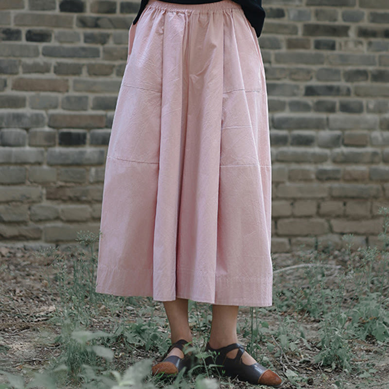 Buddha Stones Casual Plain Cotton High Waist Women's Wide Leg Capri Cropped Pants With Pockets - image 11