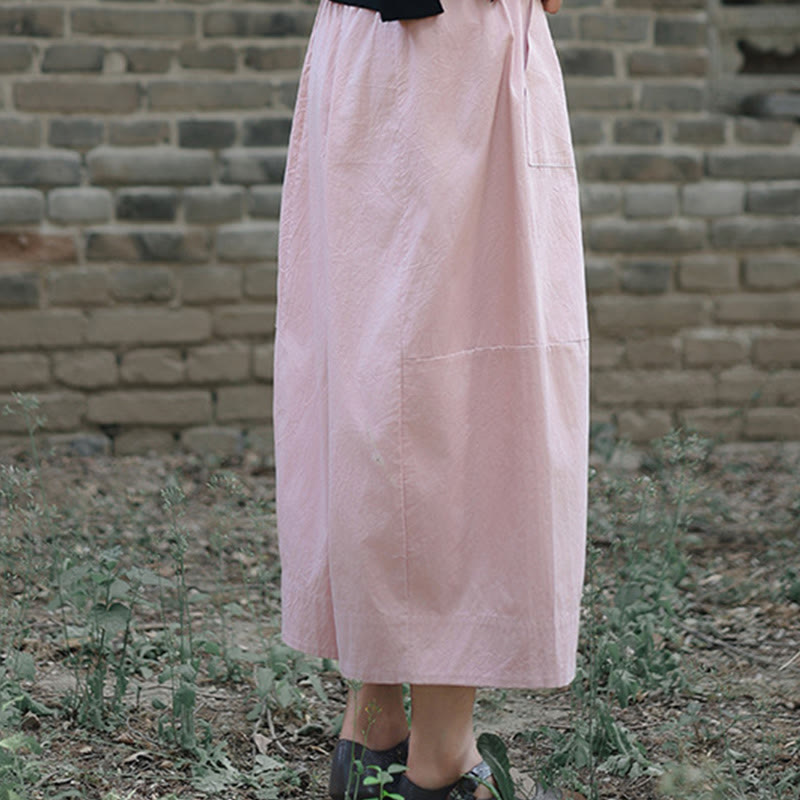 Buddha Stones Casual Plain Cotton High Waist Women's Wide Leg Capri Cropped Pants With Pockets - image 15