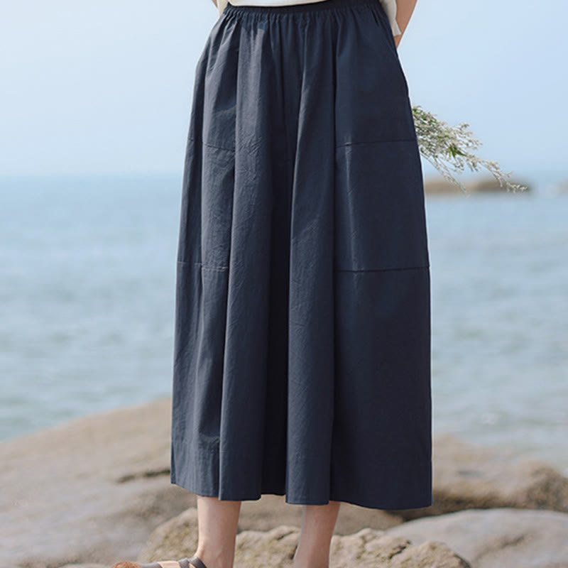 Buddha Stones Casual Plain Cotton High Waist Women's Wide Leg Capri Cropped Pants With Pockets - image 5