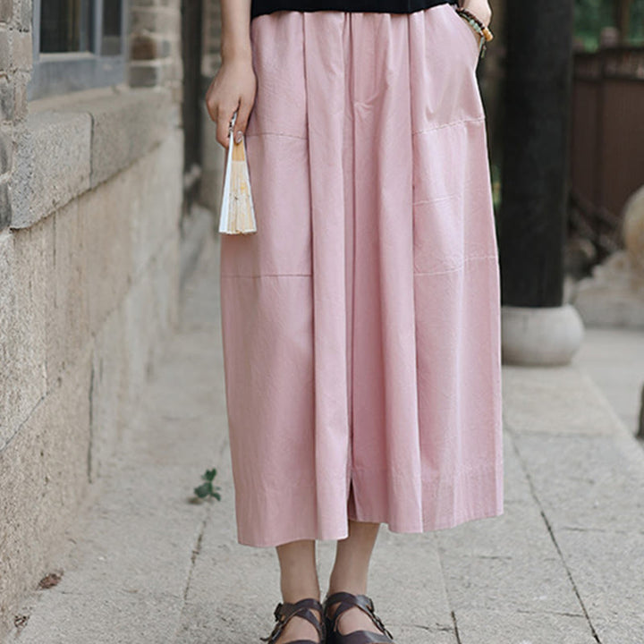 Buddha Stones Casual Plain Cotton High Waist Women's Wide Leg Capri Cropped Pants With Pockets - image 10