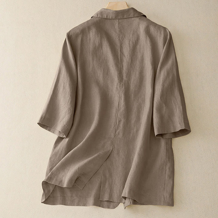Buddha Stones Women's Three Quarter Sleeve Button Cotton Small Suit Jacket With Pockets - image 2