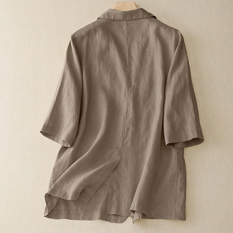 Buddha Stones Women's Three Quarter Sleeve Button Cotton Small Suit Jacket With Pockets - image 1